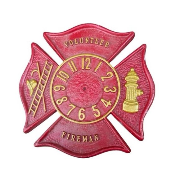 Vintage Volunteer Firefighter Plaque Red Crest - Picture 1 of 3